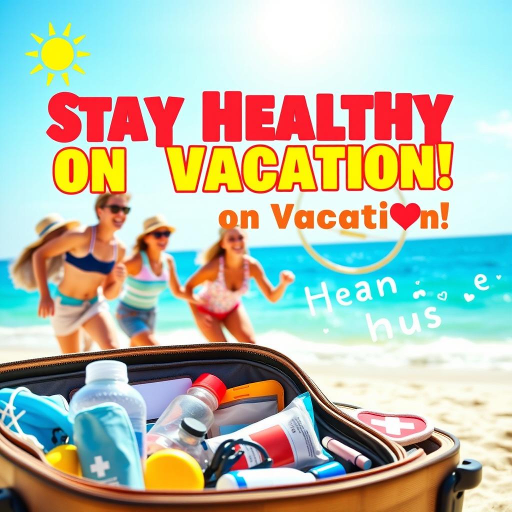 A YouTube thumbnail illustrating the theme of health while traveling on vacation