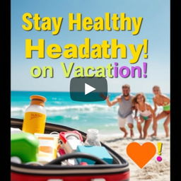 A YouTube thumbnail illustrating the theme of health while traveling on vacation