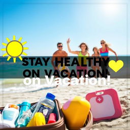 A YouTube thumbnail illustrating the theme of health while traveling on vacation