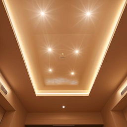 Design a stylish and contemporary false ceiling for a room with dimensions of 11 feet by 14 feet, featuring elegant lighting fixtures and geometric design patterns.