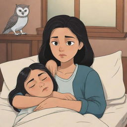 Illustrate an emotional scene from The Owl House where Luz finds Amity passed out. The scene should capture the worry and concern in Luz's expression, while Amity looks vulnerable and helpless.