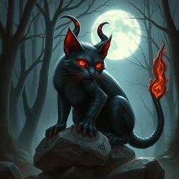 A mystical, Dungeons & Dragons-inspired demon cat, depicted with strikingly detailed features