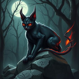 A mystical, Dungeons & Dragons-inspired demon cat, depicted with strikingly detailed features