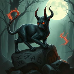 A mystical, Dungeons & Dragons-inspired demon cat, depicted with strikingly detailed features