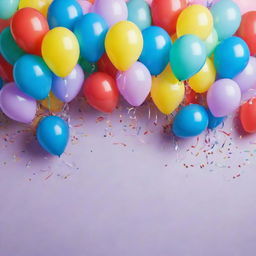 A festive birthday background filled with colorful balloons, streamers, confetti and a large 'Happy Birthday' banner in the center.