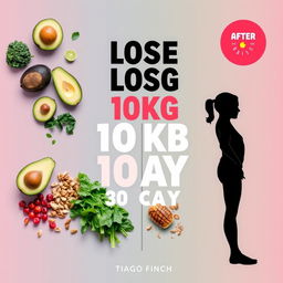 A stylish and sleek health and fitness poster depicting a transformation journey of losing 10kg in 30 days with a low-carb diet