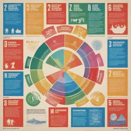 Design a vibrant and informative poster highlighting the Millennium Development Goals, with infographic elements representing each of the eight goals symbolically, showing unity and progress in a global perspective.