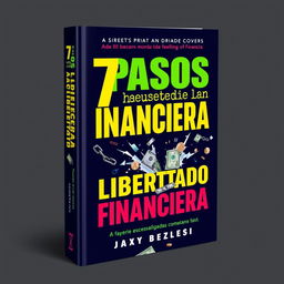 A professional book cover for "7 Pasos hacia la Libertad Financiera" with a slightly irreverent and impactful design