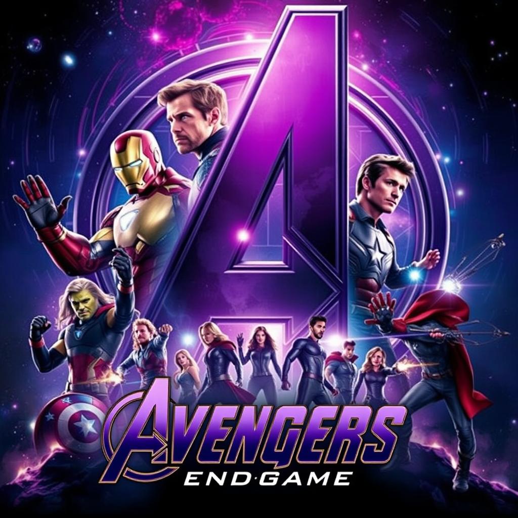 Epic Avengers: Endgame poster, featuring iconic superheroes like Iron Man, Captain America, Thor, Hulk, Black Widow, and Hawkeye in dynamic poses