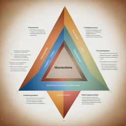 Create an imaginative conceptual framework depicting the interchange among the theories of opportunity, institutionalism, social networking, collective action, and the fraud triangle. Each theory should be visibly separate yet intertwined, showing their interconnected influence.