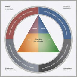 Create an imaginative conceptual framework depicting the interchange among the theories of opportunity, institutionalism, social networking, collective action, and the fraud triangle. Each theory should be visibly separate yet intertwined, showing their interconnected influence.