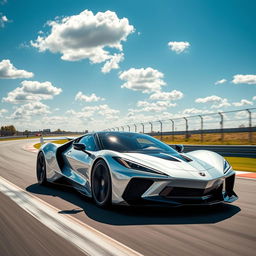 A visionary hybrid vehicle seamlessly combining the sleek, aerodynamic design of the Corvette C8 with the innovative and powerful features of the Mustang Mach-E 1400