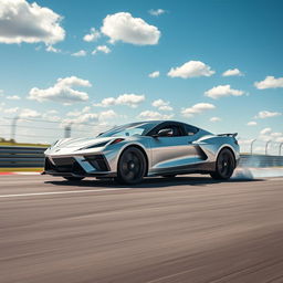 A stunning crossover utility vehicle (CUV) that artfully blends the sleek sports car lines of the Corvette C8 with the modern, electric efficiency of the Tesla Model Y