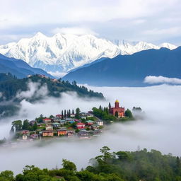 A breathtaking and serene town nestled within the clouds over the scenic landscapes of Sikkim