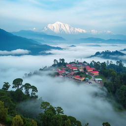 A breathtaking and serene town nestled within the clouds over the scenic landscapes of Sikkim