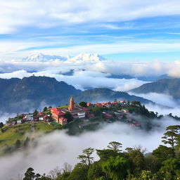 A breathtaking and serene town nestled within the clouds over the scenic landscapes of Sikkim