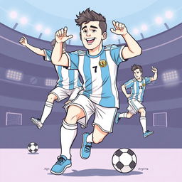 A coloring book featuring stylized characters inspired by the Argentina national football team, each player depicted in an illustrative and dynamic manner