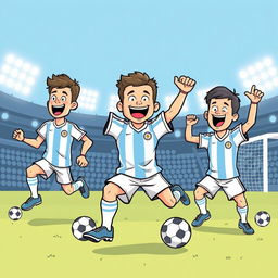 A coloring book featuring stylized characters inspired by the Argentina national football team, each player depicted in an illustrative and dynamic manner