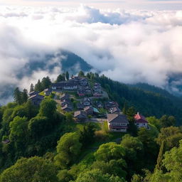 A picturesque town enveloped by clouds high in the stunning landscapes of Sikkim