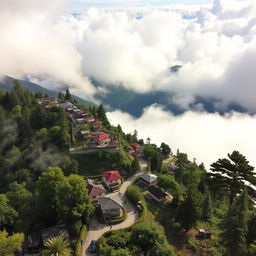 A picturesque town enveloped by clouds high in the stunning landscapes of Sikkim