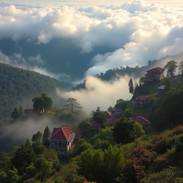 A picturesque town enveloped by clouds high in the stunning landscapes of Sikkim