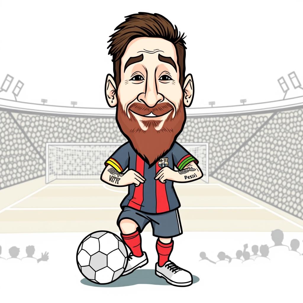 A playful caricature of Lionel Messi with exaggerated features, suitable for a coloring book