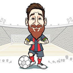 A playful caricature of Lionel Messi with exaggerated features, suitable for a coloring book