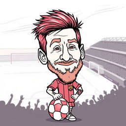 A playful caricature of Lionel Messi with exaggerated features, suitable for a coloring book