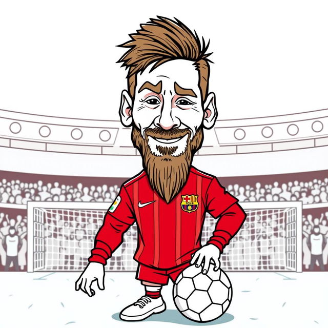 A playful caricature of Lionel Messi with exaggerated features, suitable for a coloring book