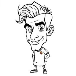 A cartoon caricature of Di María, the famous football player, featuring his iconic hairstyle, athletic build, and sporting a football jersey