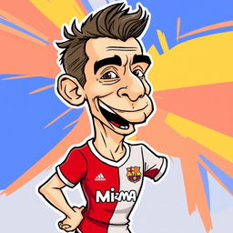 A cartoon caricature of Di María, the famous football player, featuring his iconic hairstyle, athletic build, and sporting a football jersey