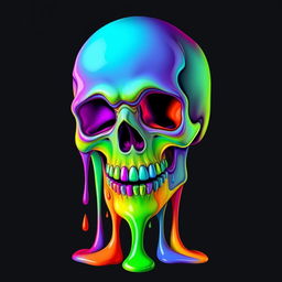 A vibrant, colorful 2D skull, artistically melting with vivid hues cascading down like liquid rainbow