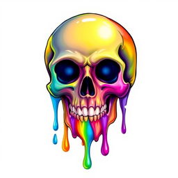 A vibrant, colorful 2D skull, artistically melting with vivid hues cascading down like liquid rainbow