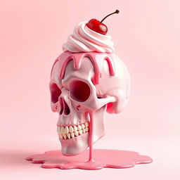 A melting 2D pink skull, artistically blending with the themes of a whimsical dessert