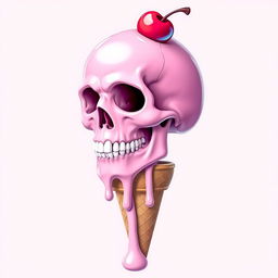 A melting 2D pink skull with an ice cream cone at the bottom, integrated into the design