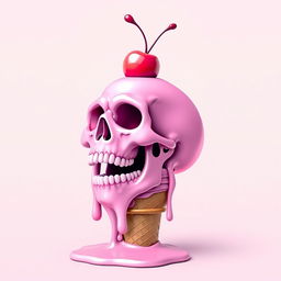 A melting 2D pink skull with an ice cream cone at the bottom, integrated into the design