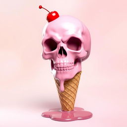 A melting 2D pink skull with an ice cream cone at the bottom, integrated into the design