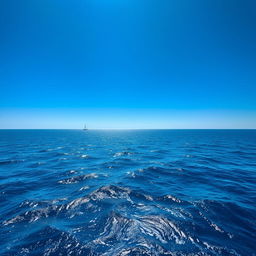 Vast ocean expanse under a clear blue sky, with gentle waves creating a rhythmic pattern on the water's surface