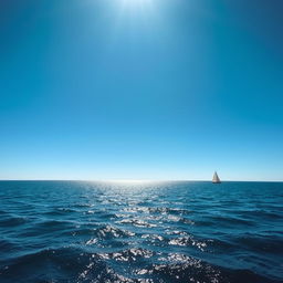 Vast ocean expanse under a clear blue sky, with gentle waves creating a rhythmic pattern on the water's surface