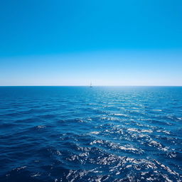 Vast ocean expanse under a clear blue sky, with gentle waves creating a rhythmic pattern on the water's surface