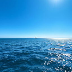 Vast ocean expanse under a clear blue sky, with gentle waves creating a rhythmic pattern on the water's surface