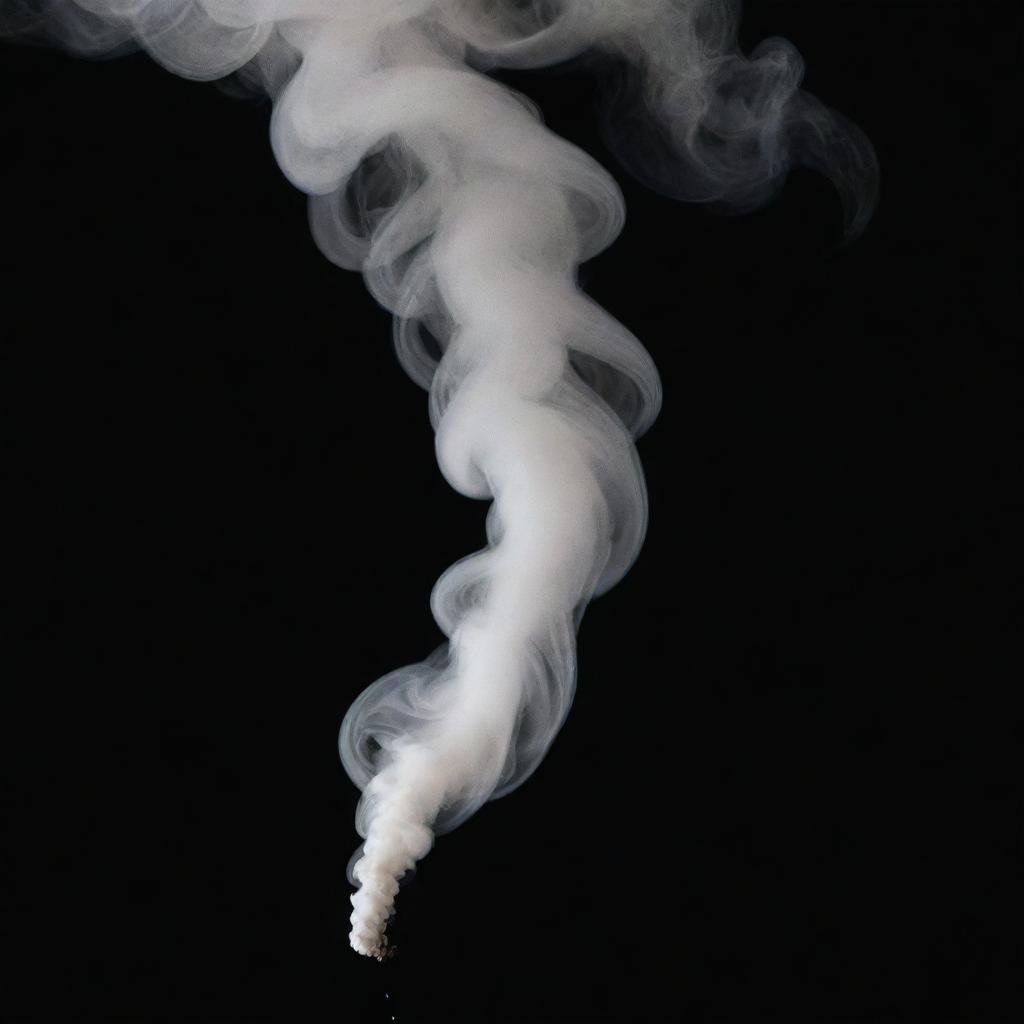 White smoke swirling elegantly against a deep black background.