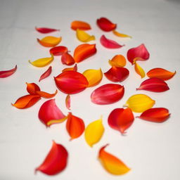 A collection of vibrant flower petals scattered delicately over a soft, light surface