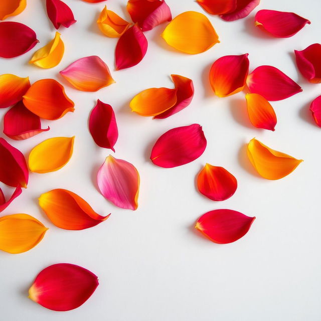 A collection of vibrant flower petals scattered delicately over a soft, light surface