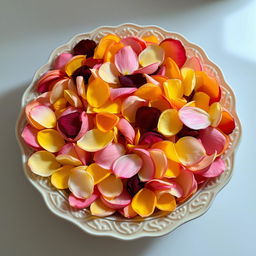 A beautifully crafted bowl filled with a variety of colorful flower petals