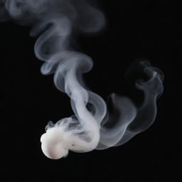 White smoke swirling elegantly against a deep black background.