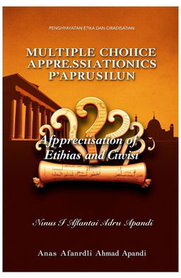 A captivating book cover design for "Multiple Choice Questions for the subject Appreciation of Ethics and Civilisation" ("Penghayatan Etika dan Peradaban") by Anas Afandi Ahmad Apandi