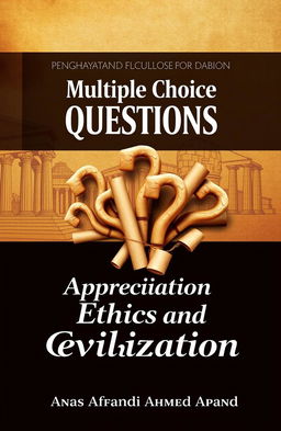 A captivating book cover design for "Multiple Choice Questions for the subject Appreciation of Ethics and Civilisation" ("Penghayatan Etika dan Peradaban") by Anas Afandi Ahmad Apandi