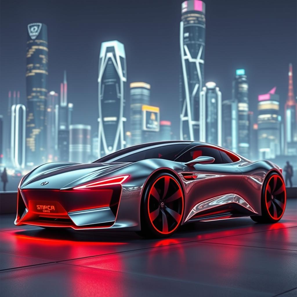 A sleek and stylish futuristic car with a streamlined design, featuring cutting-edge technology