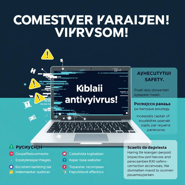 Dynamic informational poster focused on computer security with Russian text